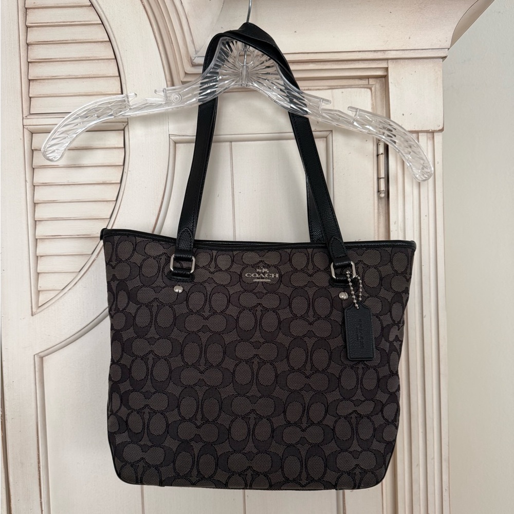 Coach Black/Dark Grey Signature Tote
